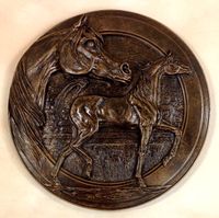 Antique Bronze "Classic Arabian Mare and Foal" Wall Trophy Plaque
