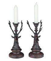 Burlwood Finish Deer Candleholders
