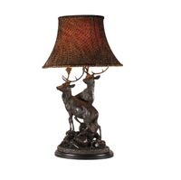 Grand Stag Lamp in Burlwood with Pheasant Feather Fabric Lampshade