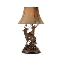 Grand Stag Lamp in Brushed Wood with Linen Lampshade
