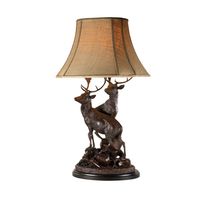 Grand Stag Lamp in Burlwood with Linen Lampshade