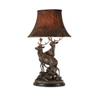 Grand Stag Lamp in Dark English Oak with Pheasant Feather Fabric Lampshade