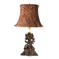 Burlwood Fox Candleholder Lamp with Feather Print Shade