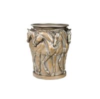 7 Prancing Horses Vase Antique Metal Silver