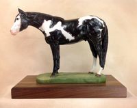 Full Body Large Size "Overo Paint Horse" Statue On Walnut