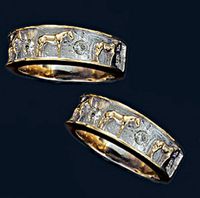 Diamond Studded Quarter Horse Ring Pair