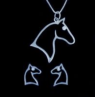 Outline HorseHead CZ Eye Necklace & Earrings